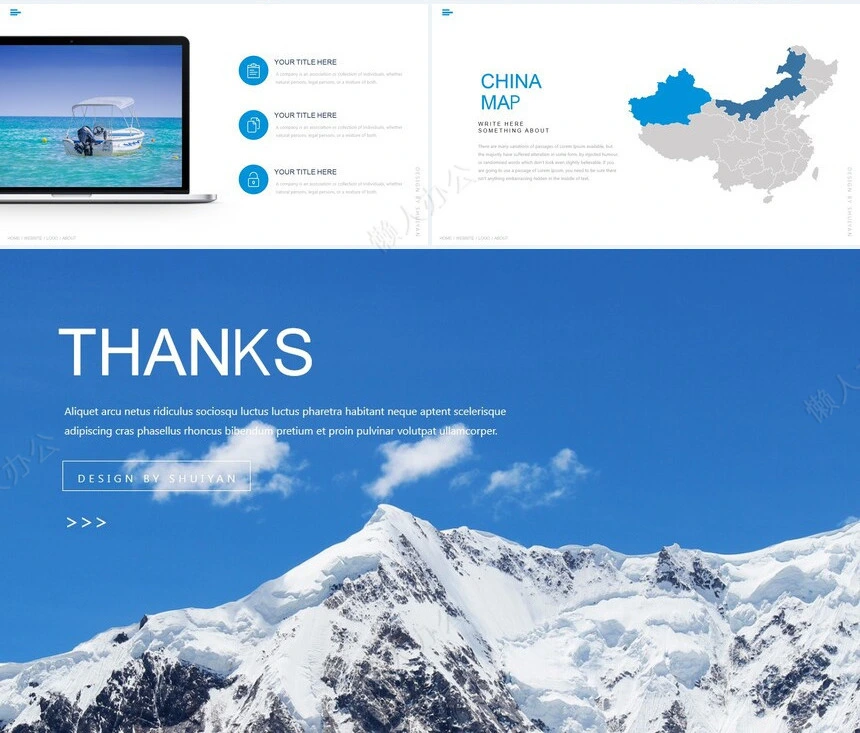 蓝色雪山时尚欧美风通用PPT模板