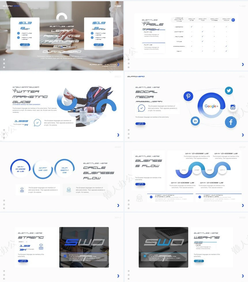 蓝色高楼欧美风品牌宣传广告策划通用PPT模板