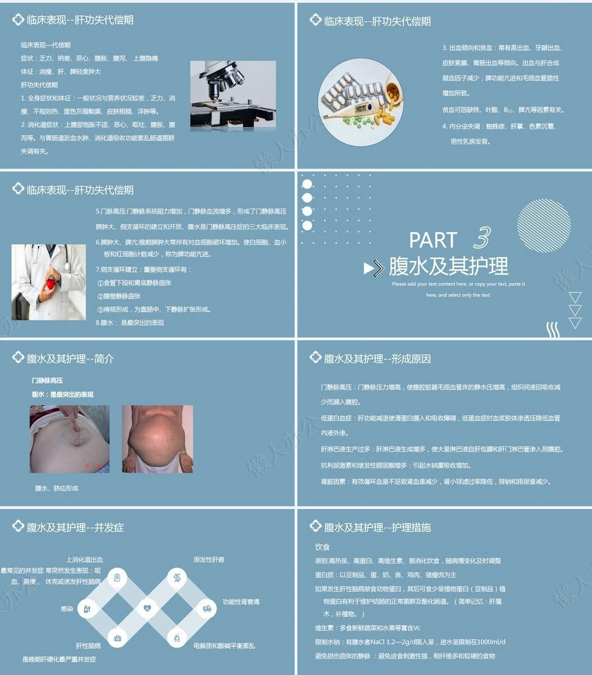 蓝色医疗肝硬化腹水病人的护理PPT模板
