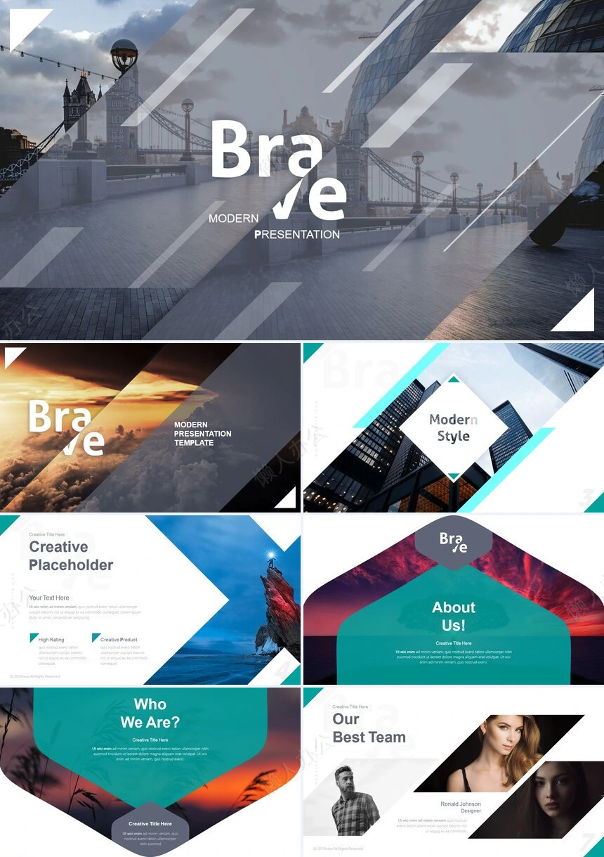 高级蓝时尚欧美风通用PPT模板