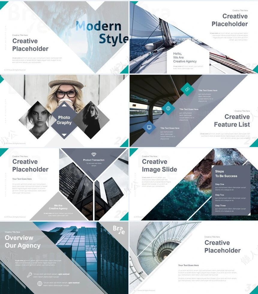 高级蓝时尚欧美风通用PPT模板