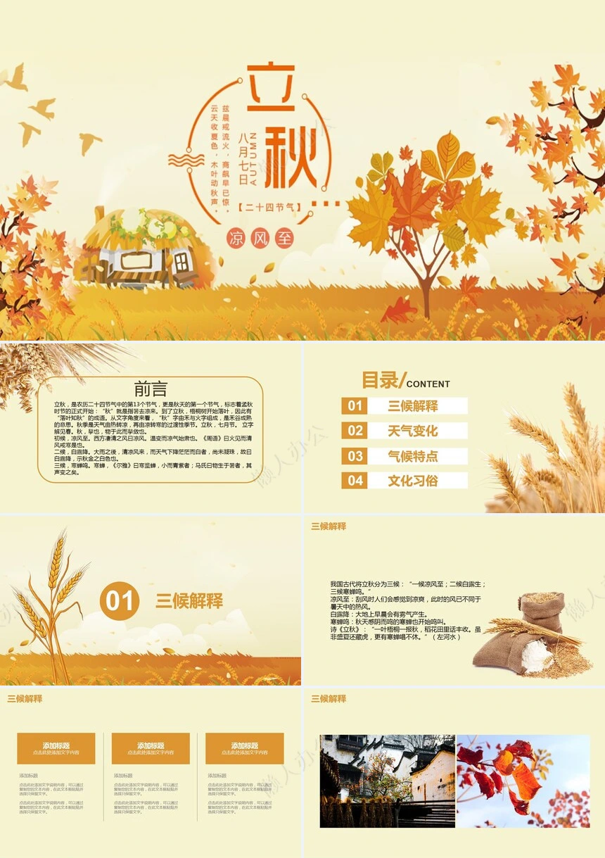 二十四节气立秋通用PPT模板(20)
