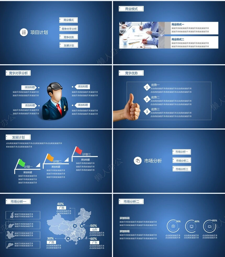 蓝色商业项目计划书PPT模板框架完整的
