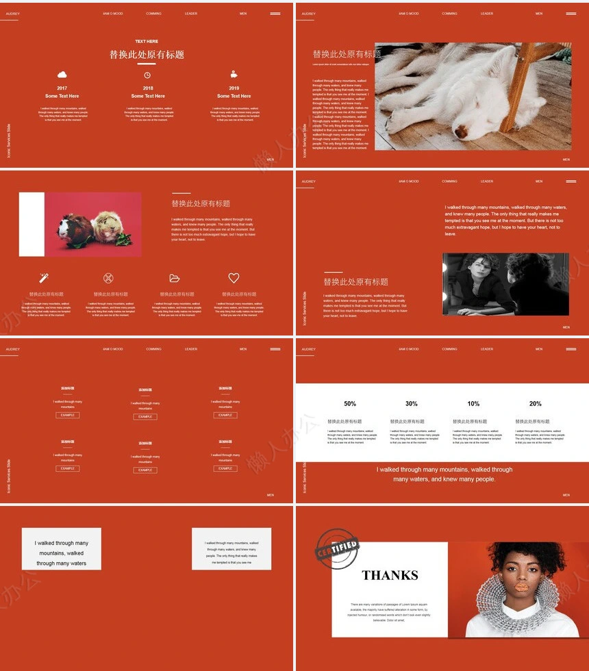 橘红欧美杂志风高端品牌宣传PPT模板相册模板