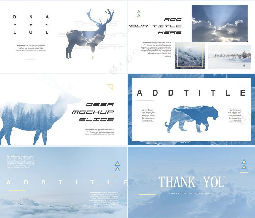 天蓝色唯美欧美风轻奢品牌宣传公司简介PPT模板