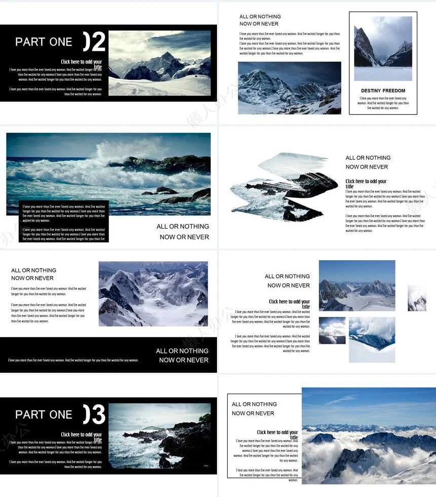 酷黑绚蓝大海底色风景相册PPT模板