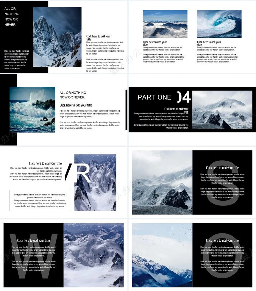 酷黑绚蓝大海底色风景相册PPT模板