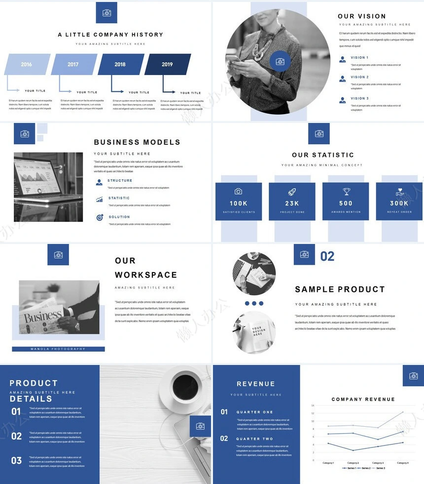 蓝灰科技北欧风图表通用PPT模板