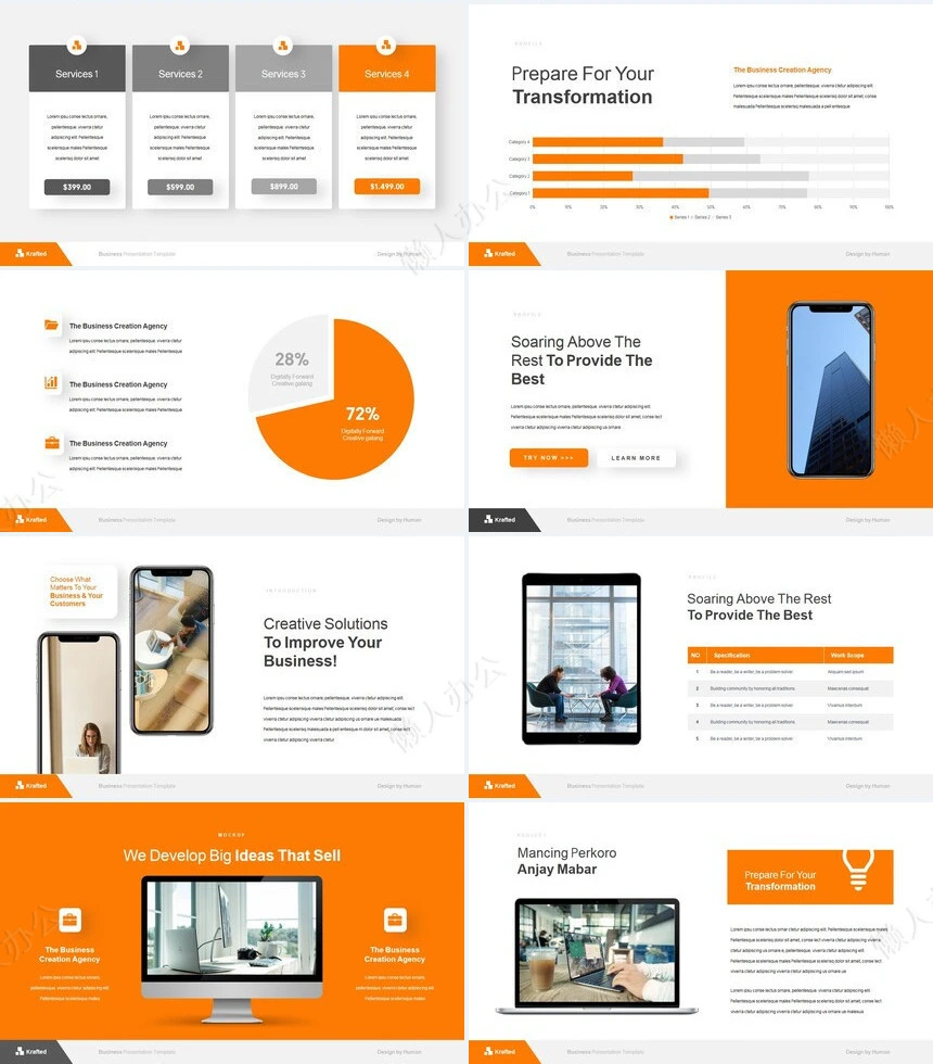 橙色欧美风数据表格通用PPT模板