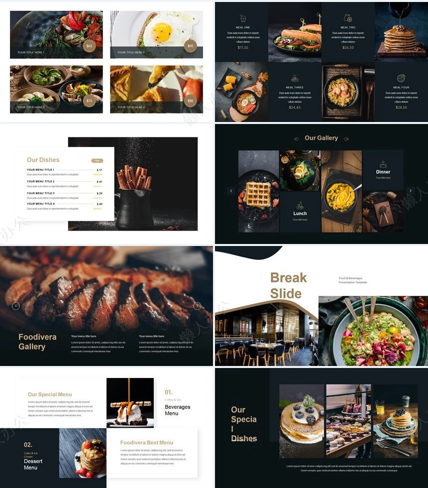 欧美时尚风餐饮美食通用PPT模板