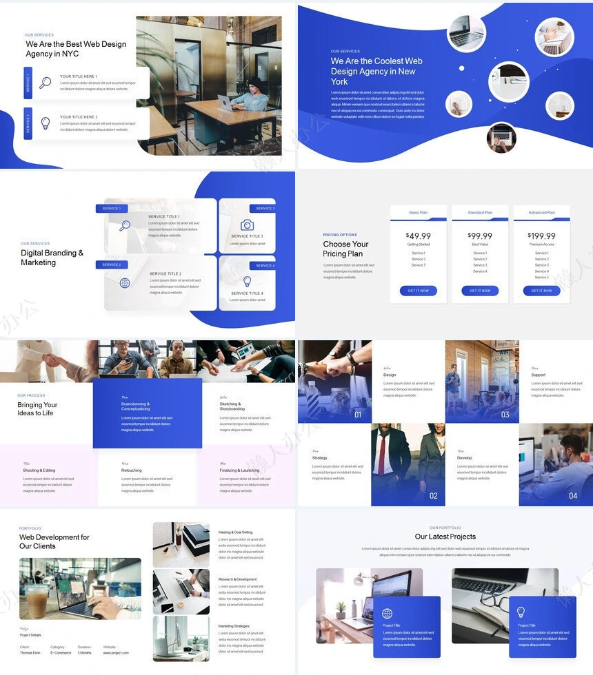 蓝色欧美商务风项目策划广告设计PPT模板