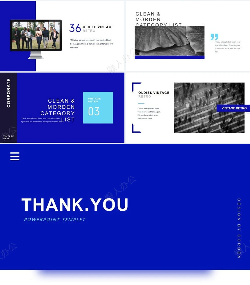 蓝色调时尚欧美风PPT模板