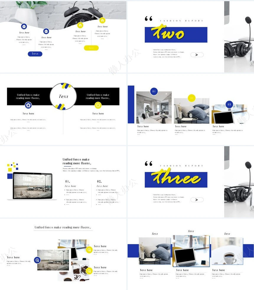酷炫极简黄蓝杂志风PPT模板