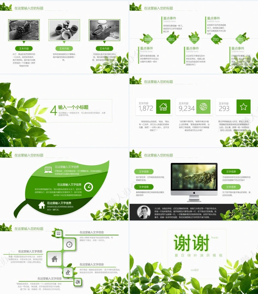 纯粹夏日绿叶演示PPT模板
