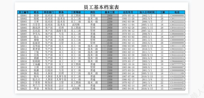 员工工资查询表