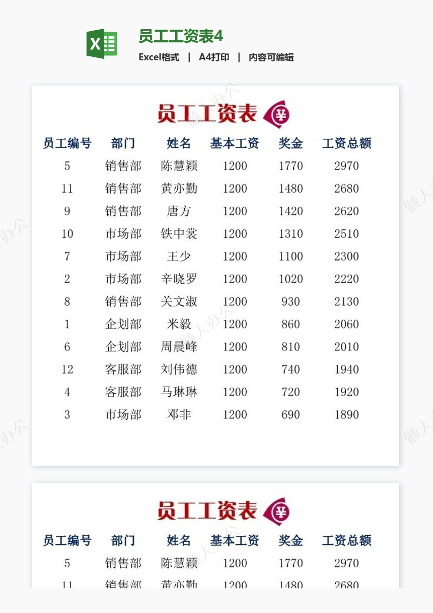 员工工资表4