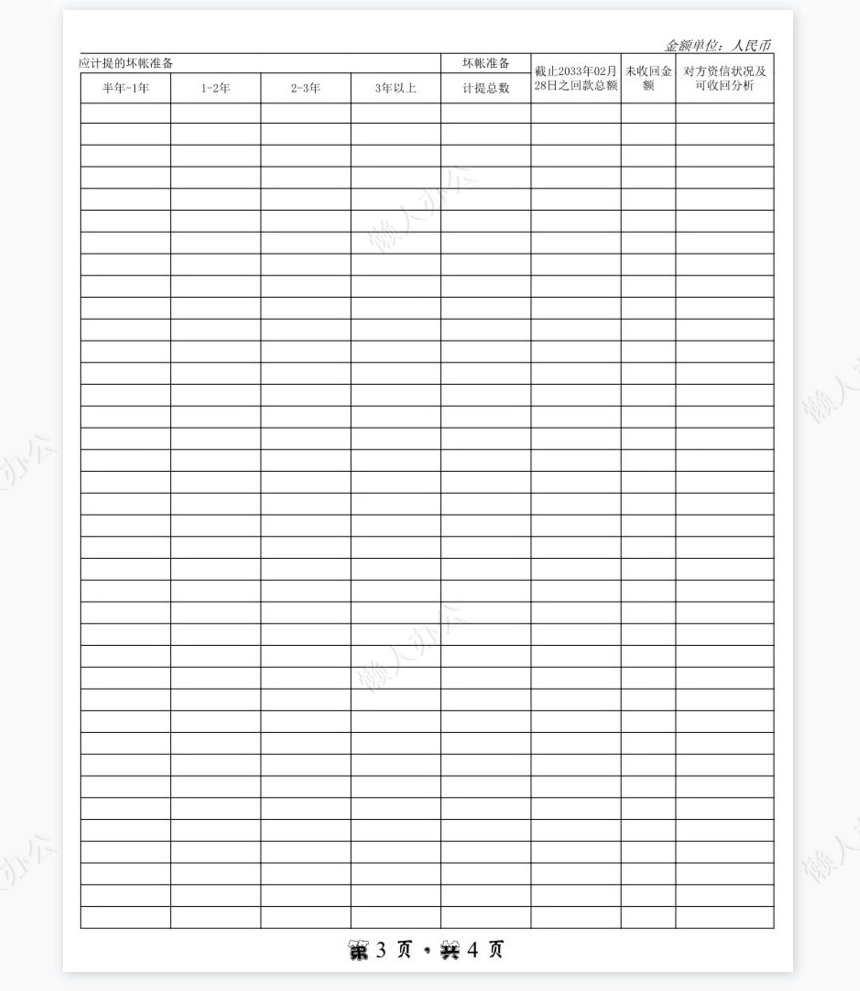 应收账款账龄分析表