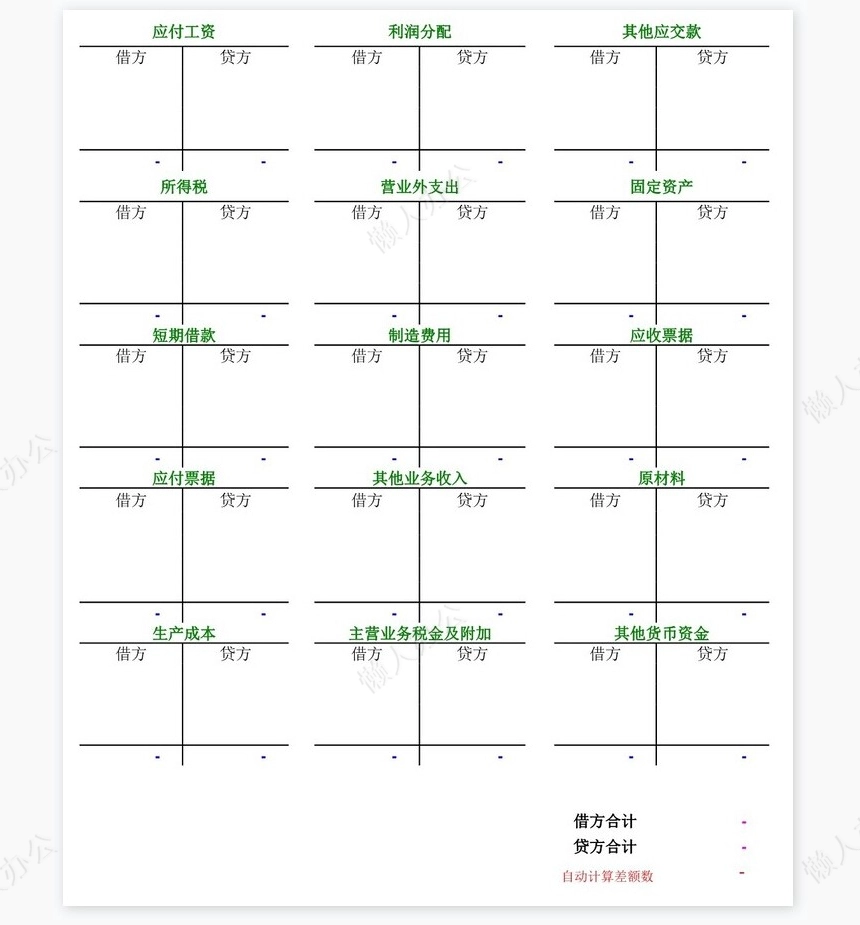 丁型帐户自动计算财务报表