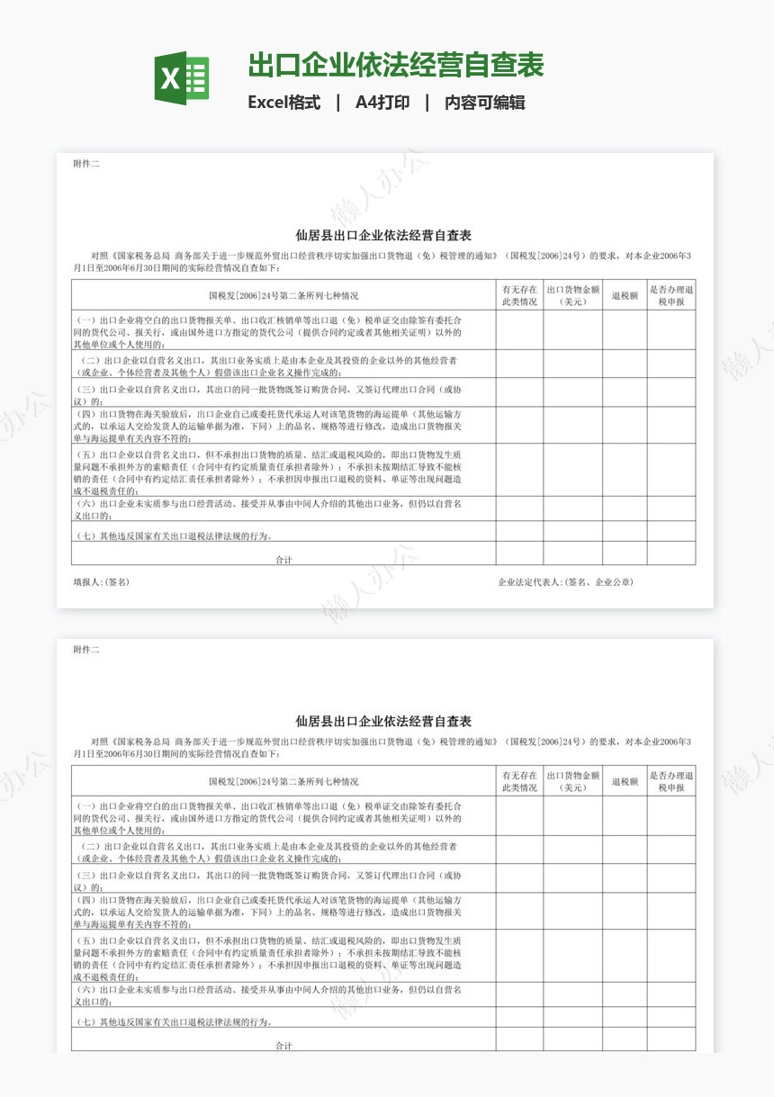 出口企业依法经营自查表