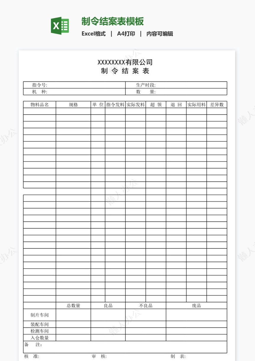 制令结案表模板