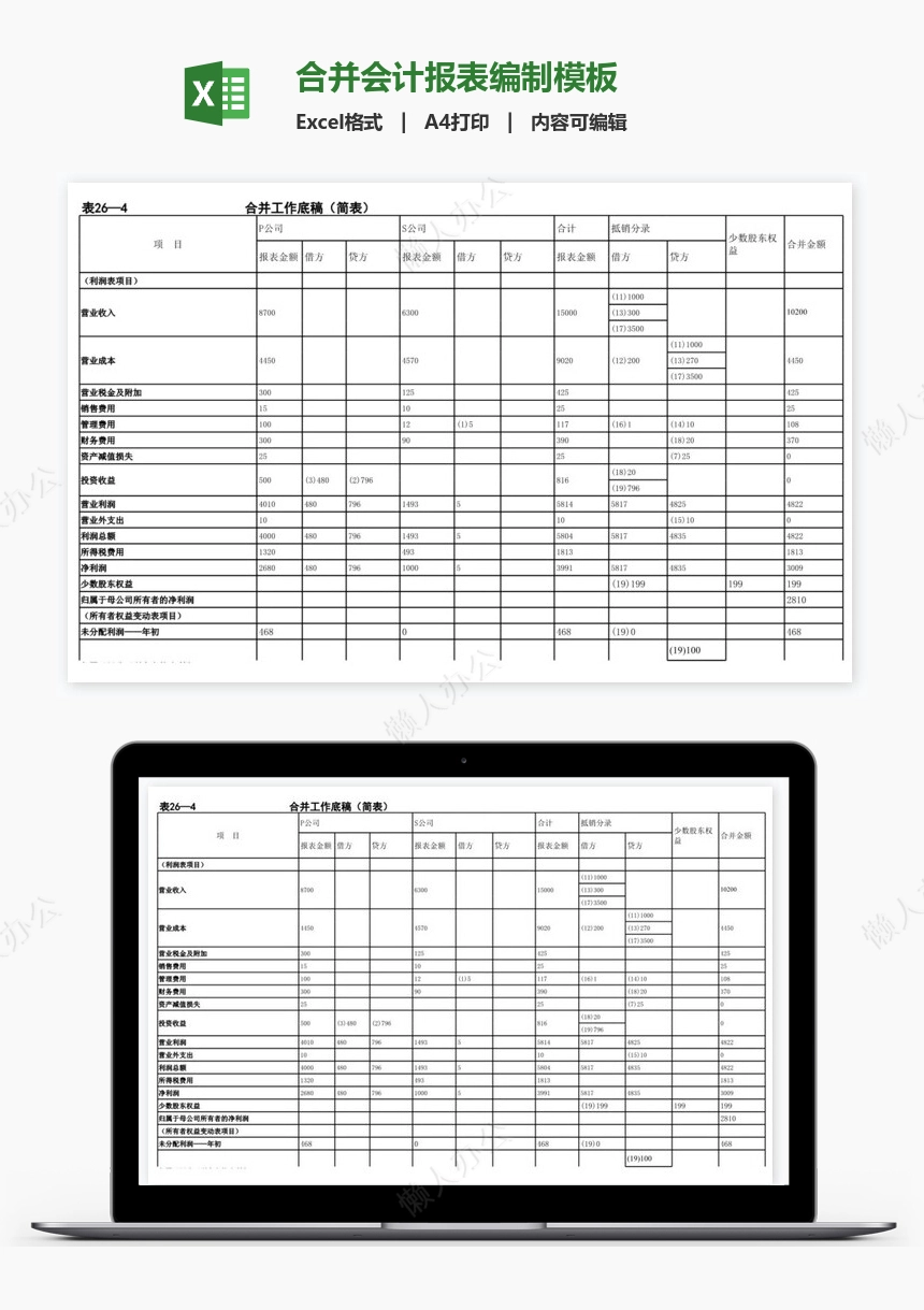 合并会计报表编制模板