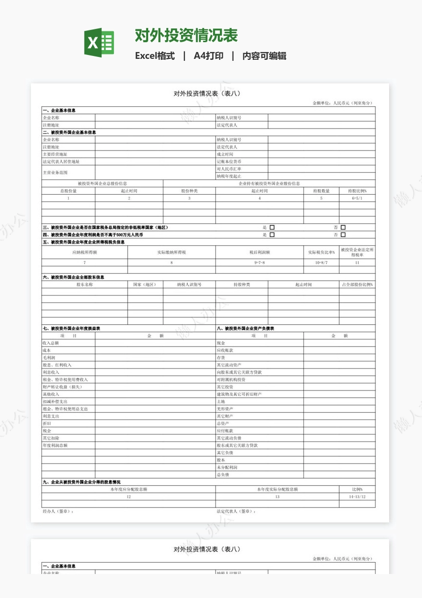 对外投资情况表