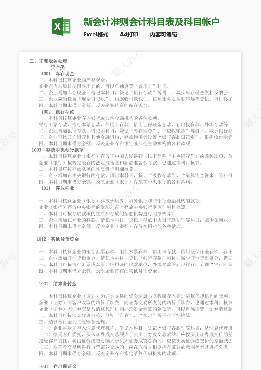 新会计准则会计科目表及科目帐户使用详解