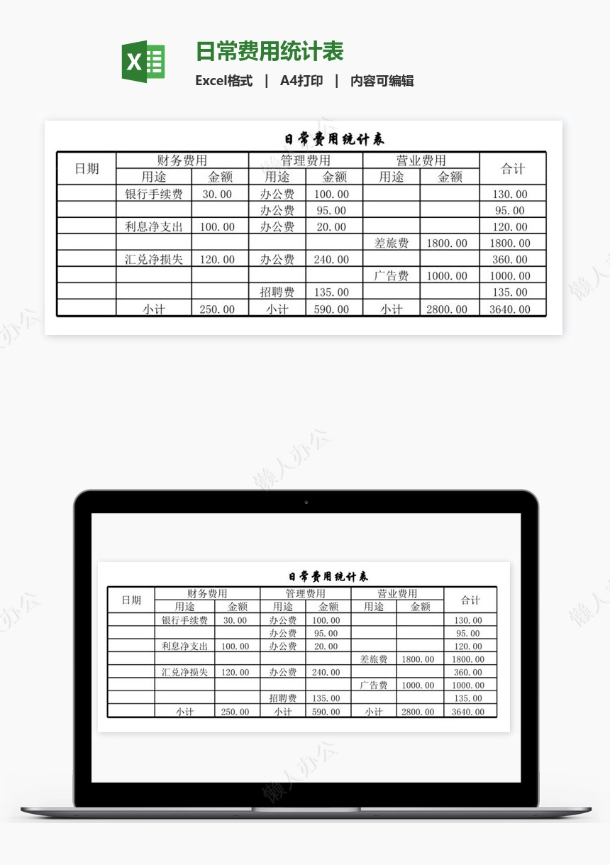 日常费用统计表