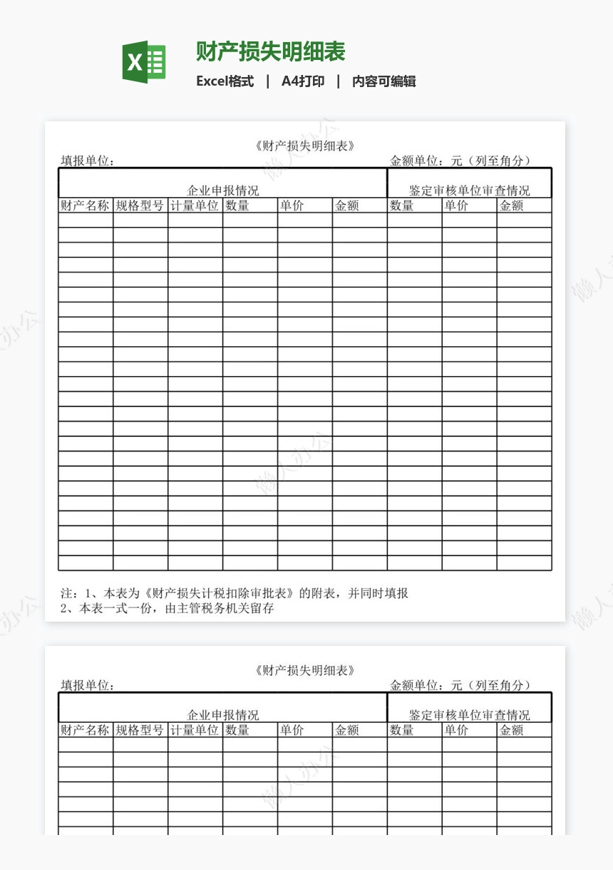 财产损失明细表