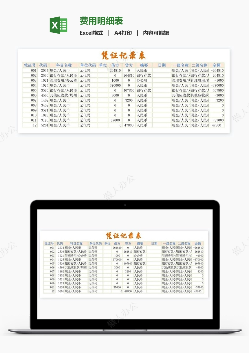 费用明细表