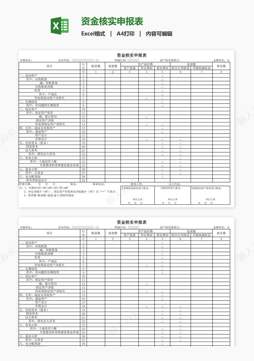 资金核实申报表