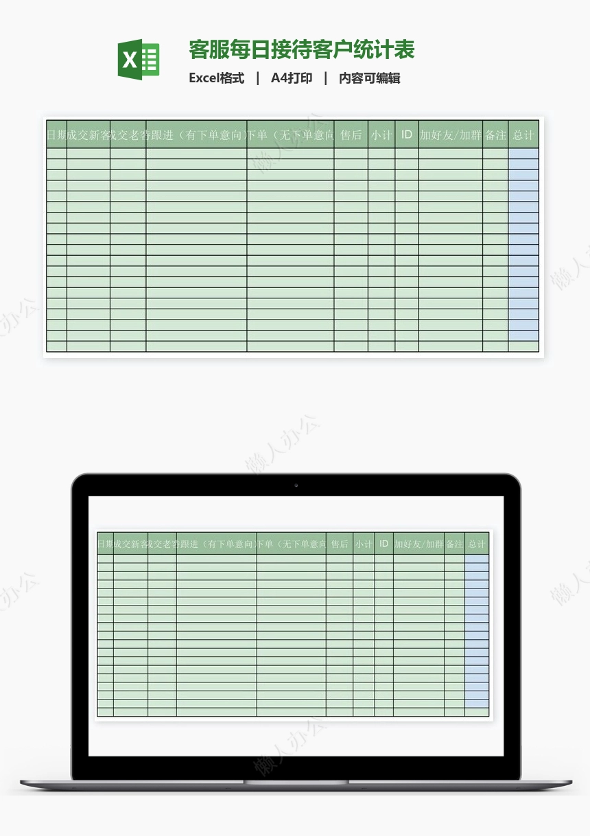 客服每日接待客户统计表