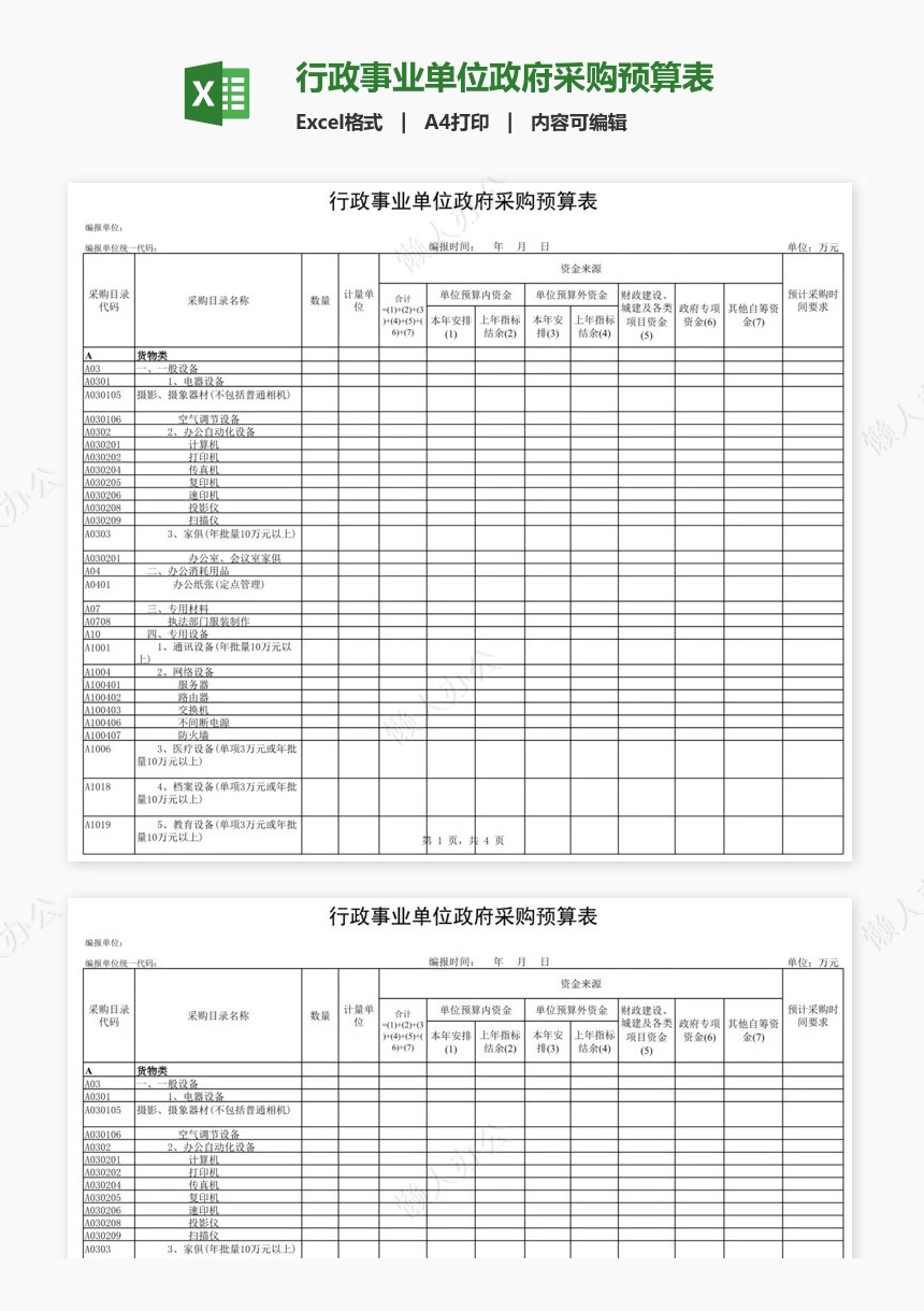 行政事业单位政府采购预算表