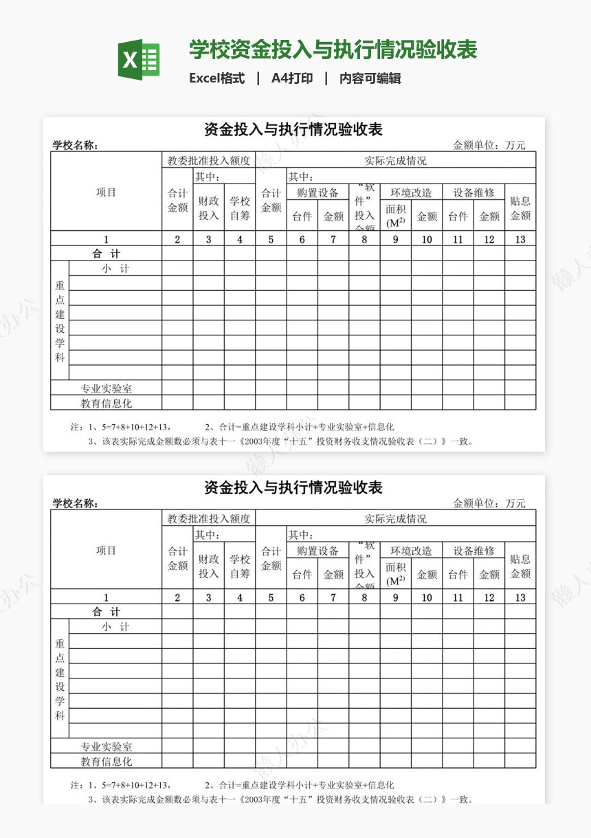 学校资金投入与执行情况验收表