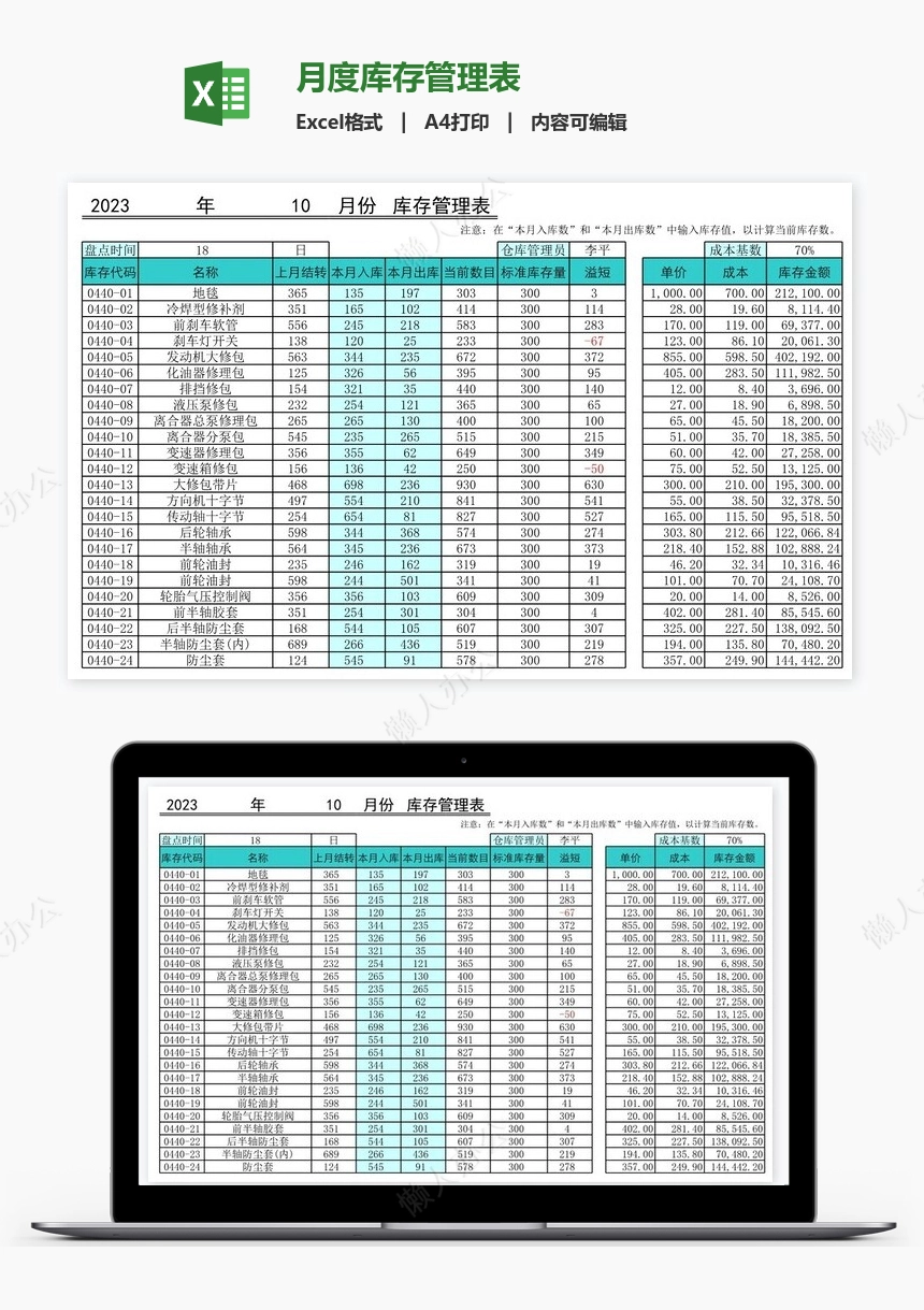 月度库存管理表
