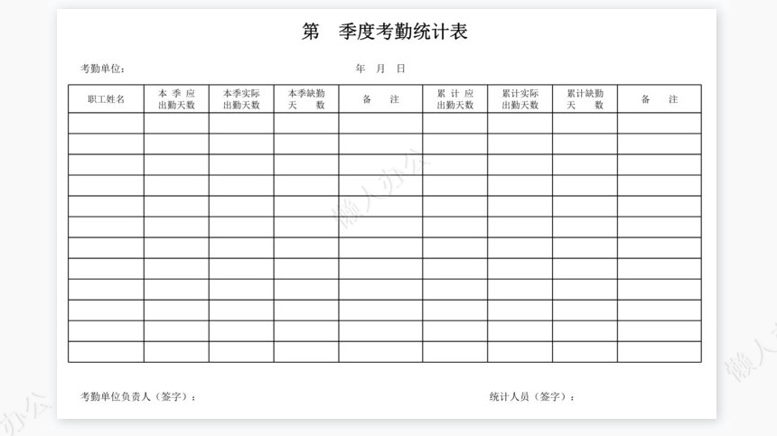 单位考勤表统计表