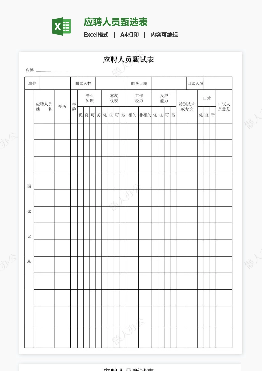 应聘人员甄选表