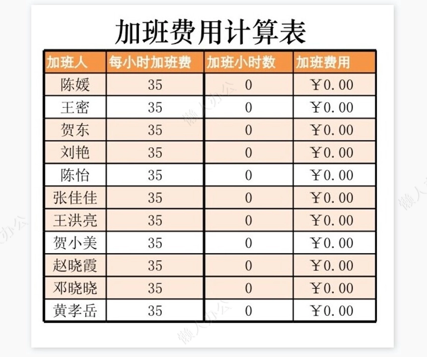 加班费用计算表