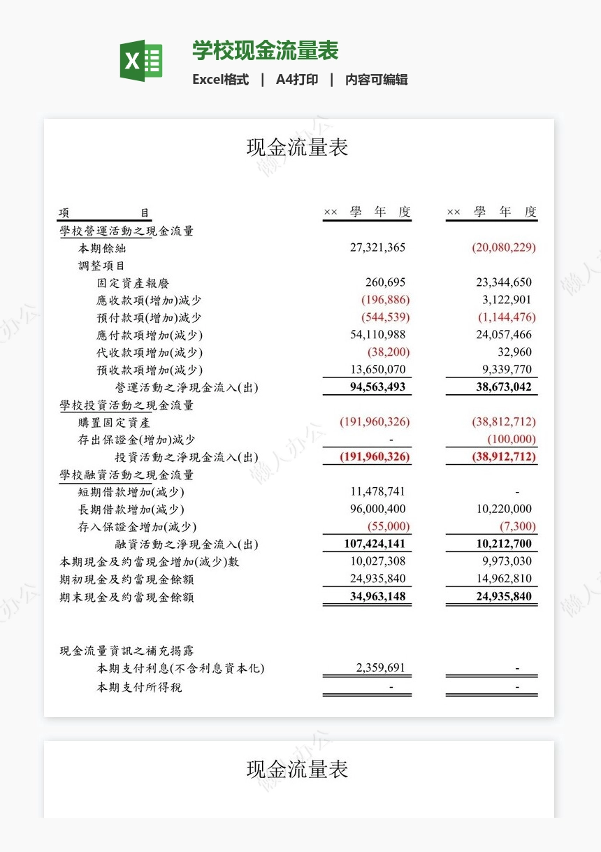 学校现金流量表