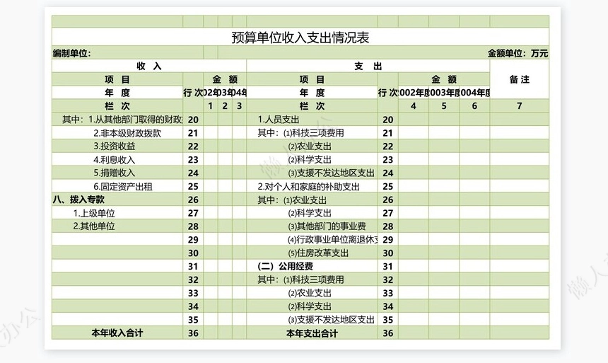 预算单位收入支出情况表