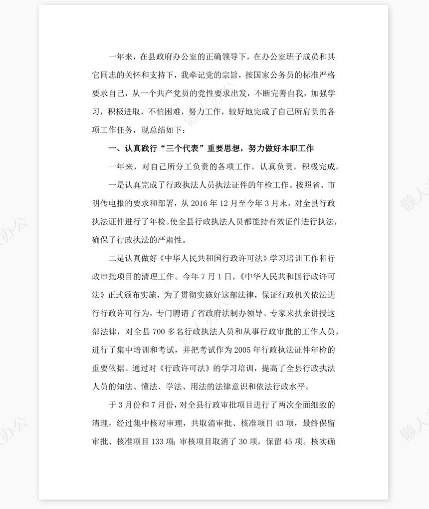 2022年县政府办公室个人工作总结