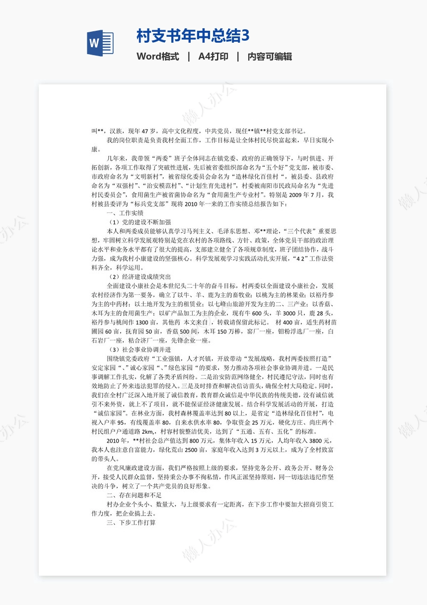 村支书年中总结3