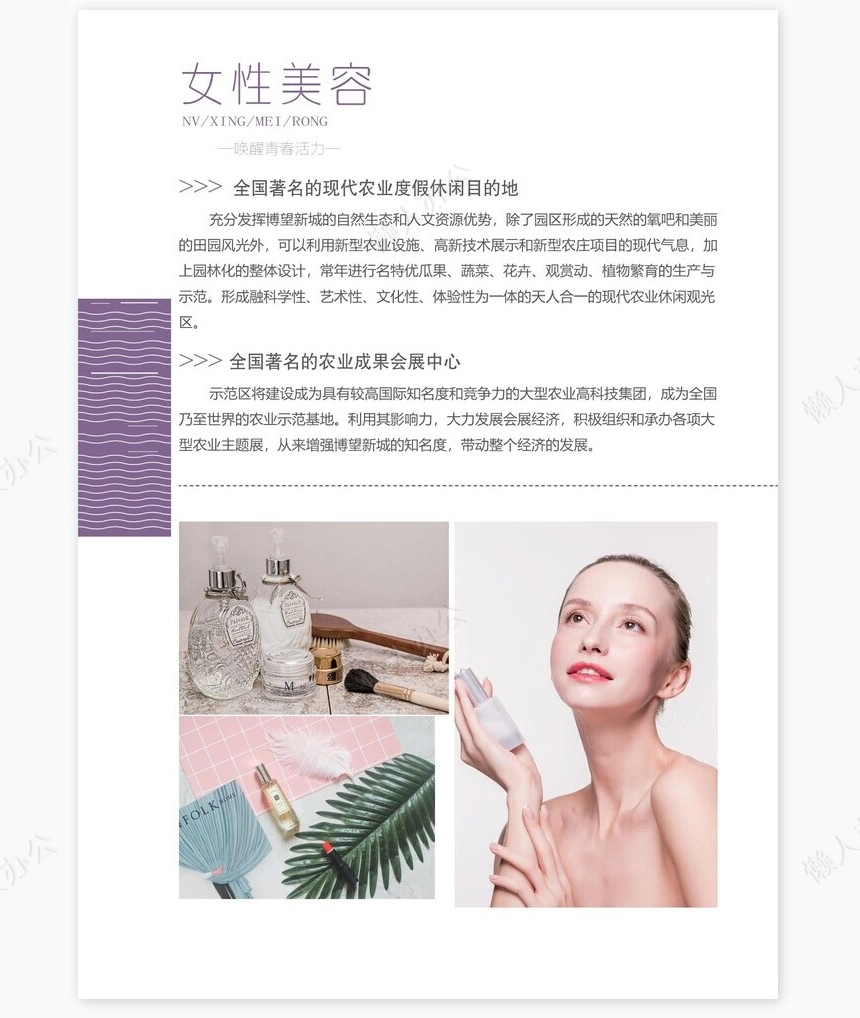 淡雅紫色美容宣传册Word模板