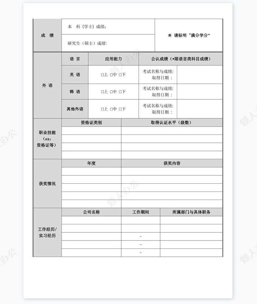 个人简历空白word表格多页(11)
