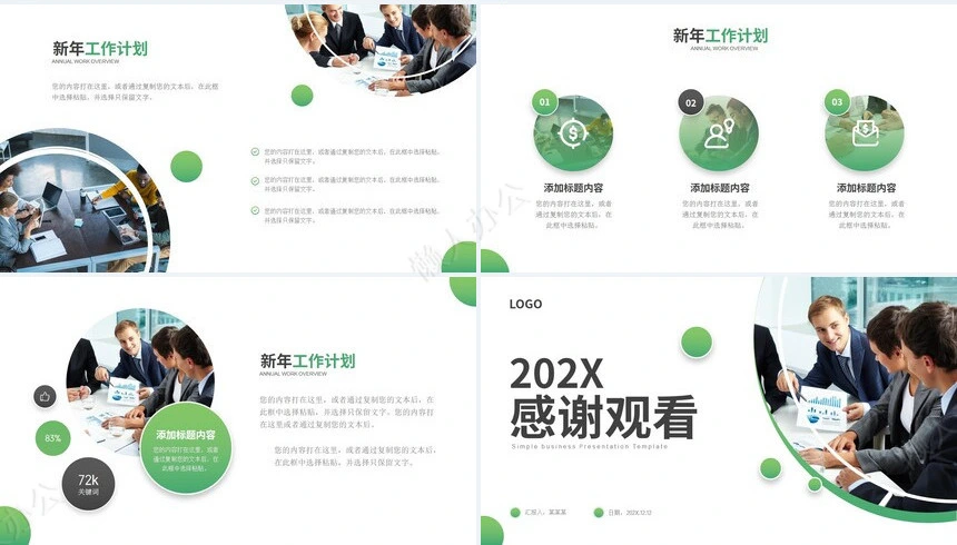 绿色渐变简约商业汇报PPT模板
