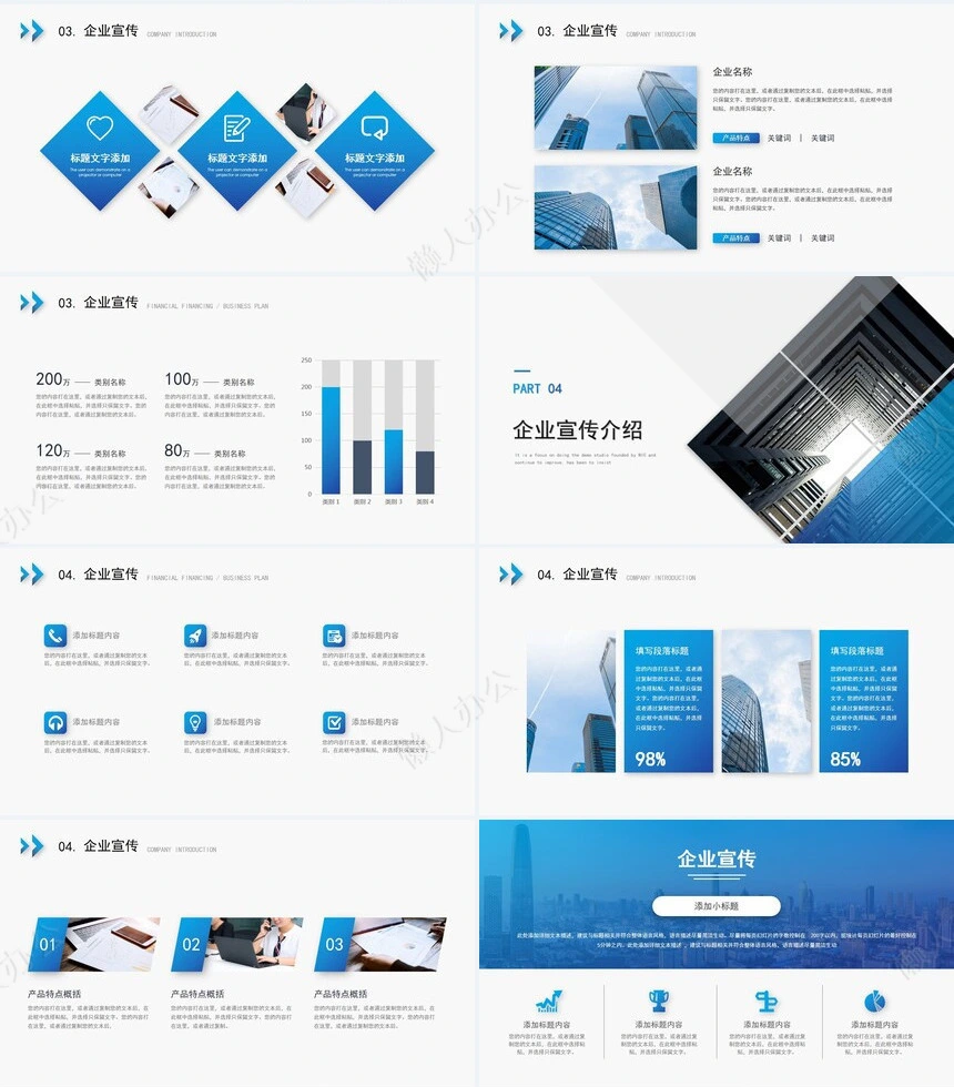 蓝色简约大气企业宣传PPT模板