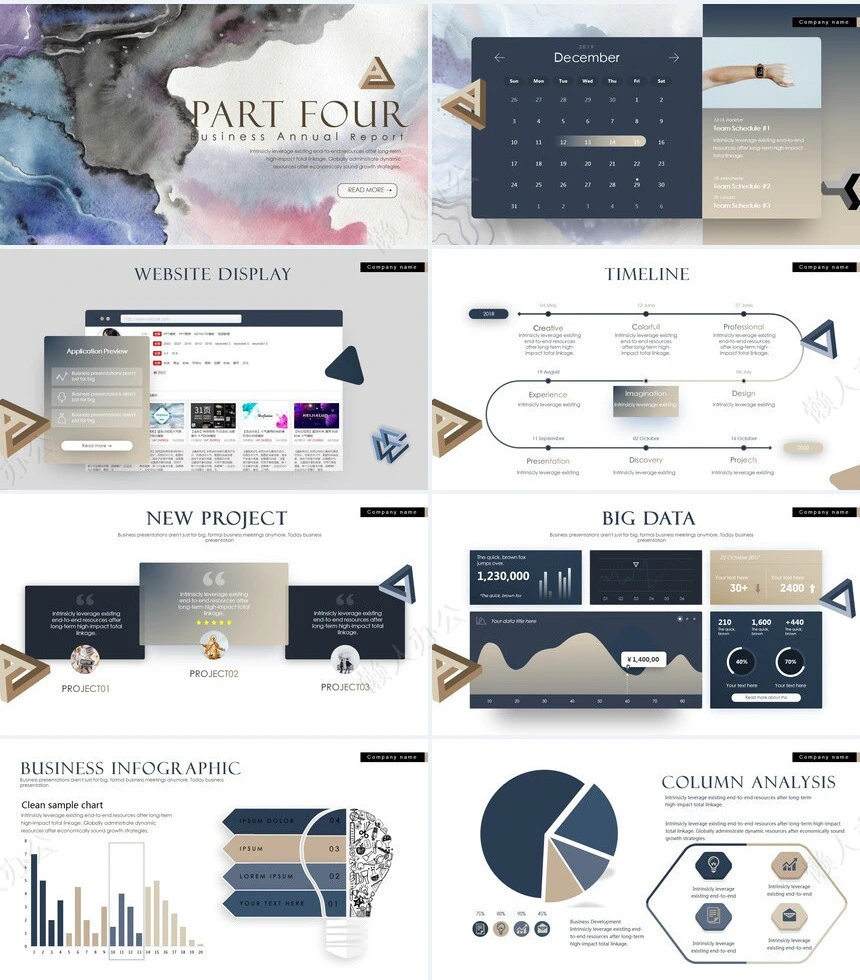 时尚水彩风格通用PPT模板(71)