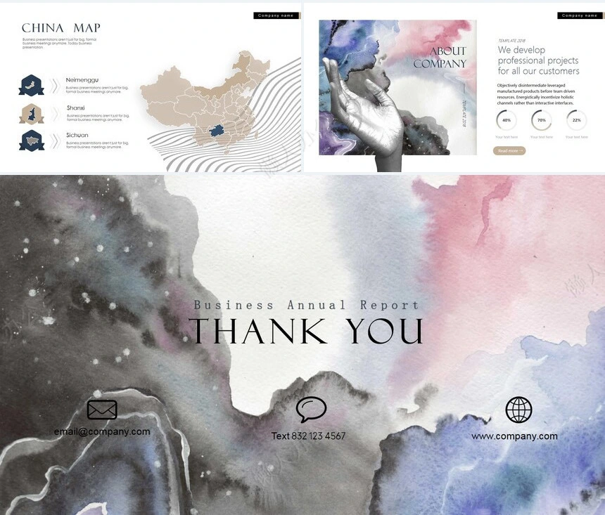 时尚水彩风格通用PPT模板(71)