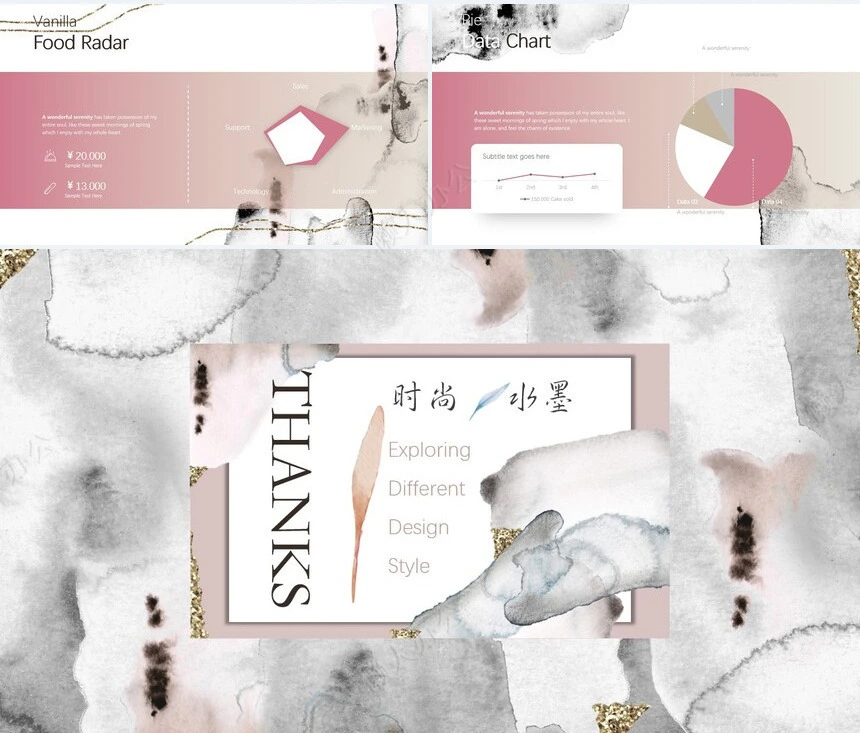 时尚水彩风格通用PPT模板(72)