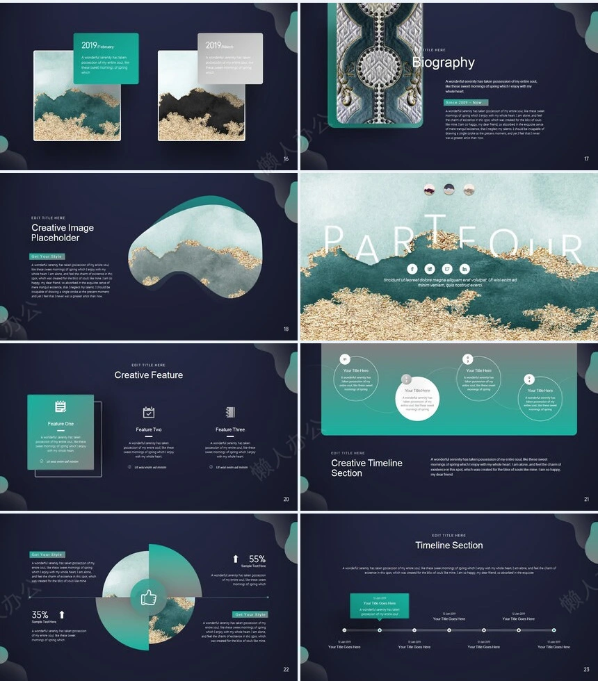 时尚水彩风格通用PPT模板(74)